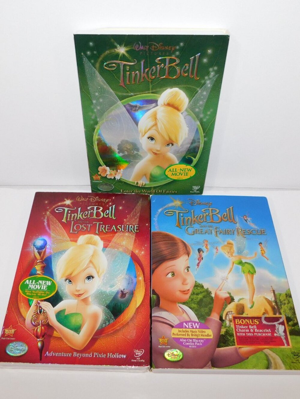Disney Tinkerbell 3 Different DVD Movies  1 NEW Sealed - 2 Excellent Condition
